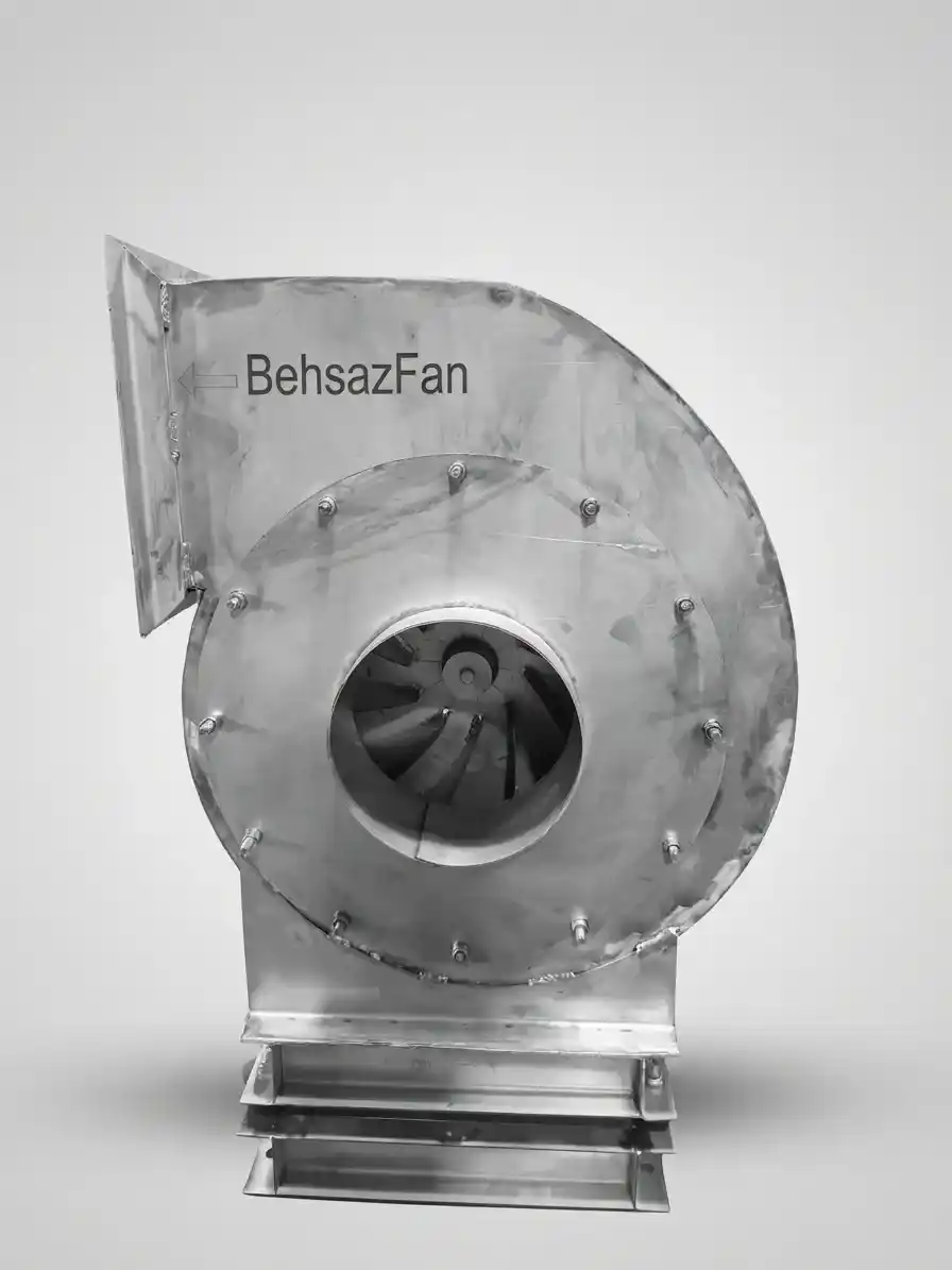 نمای روبرو از فن سانتریفیوژ بکوارد یکطرفه BIB-BSF 350 با بدنه استیل